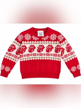 Kids Rolling Stones Holiday Crewneck Sweater with Icon Motif